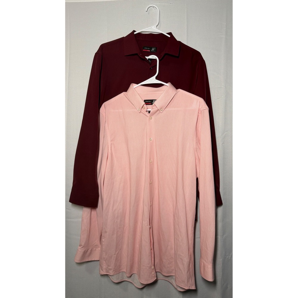 J. Ferrar Dress Shirts Lot 2 Large‎ Burgundy Pink Slim Fit Stretch Long Sleeve